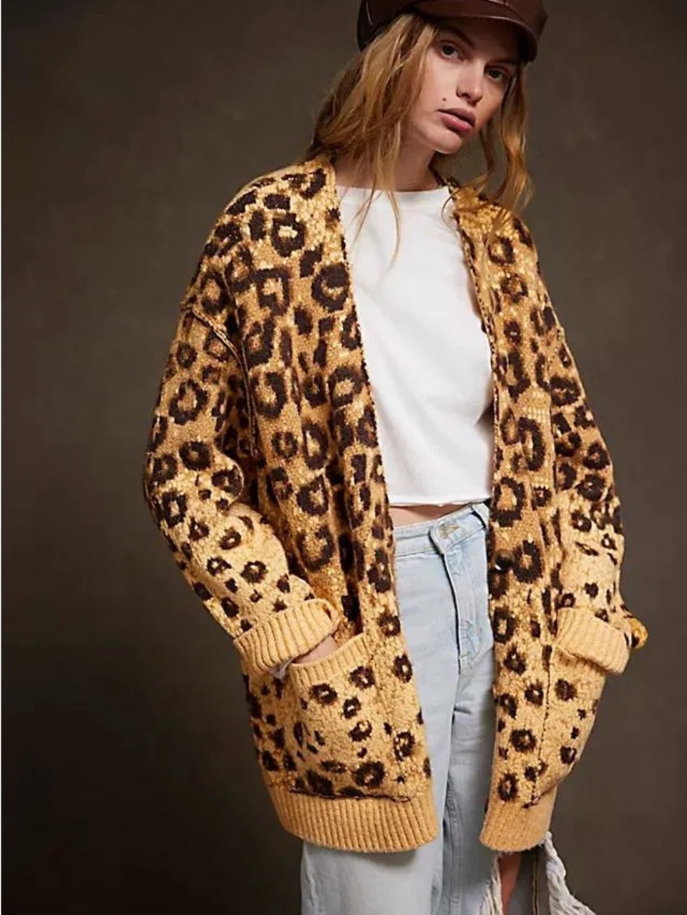 🐆 Free People Yellow Leopard State Side Cardigan (Size L)